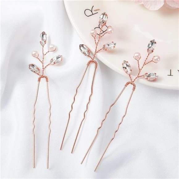 6 Pieces Pearl Crystal Bridal Hair Pins Rhinestone Flower Wedding Hair Piece - Picture 3 of 6